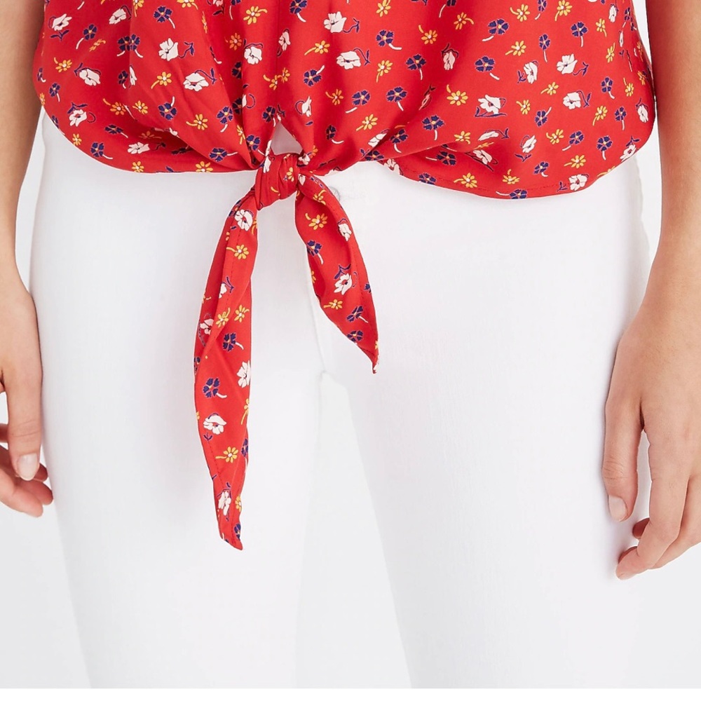 Madewell Novel Tie-Front Top Prairie Posies Red Floral Size Medium - Picture 10 of 14